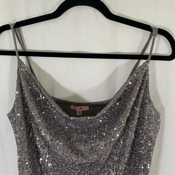 PS Love Tank Top Women's Medium Grey Silver Sequin TeaElla Draped Neckline - Picture 2 of 8